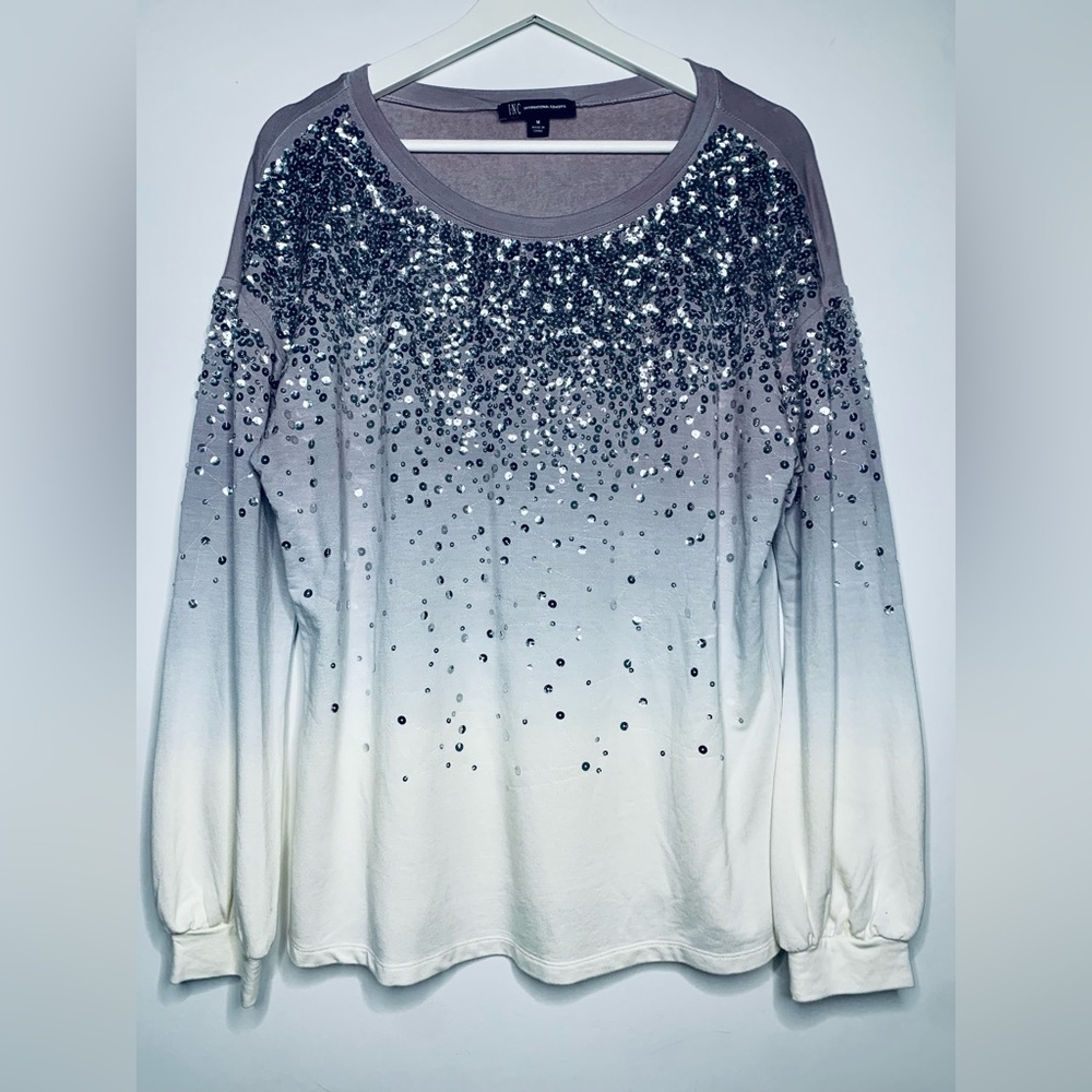 I.N.C long sleeve ombré sequin top